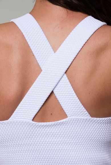 Image Title Onzie Long X Back Tank - White Waffle